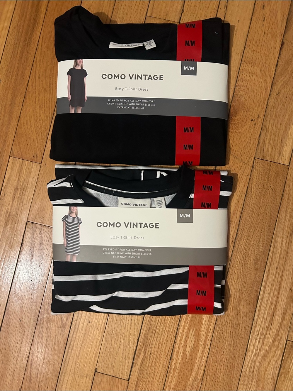COMO VINTAGE Black & Black/White Stripe Easy T‑Shirt Dress 2-Pack